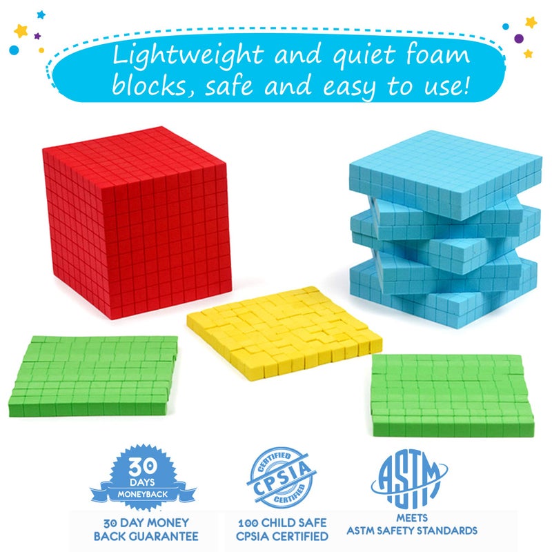 Simply magic 131 PCS Foam Base Ten Blocks for Math - Place Value Blocks, Base 10 Math Manipulatives K-3, Math Counters, Number Blocks, Math Cubes, Counting Blocks - Kindergarten 1st 2nd 3rd Grade - Image 4